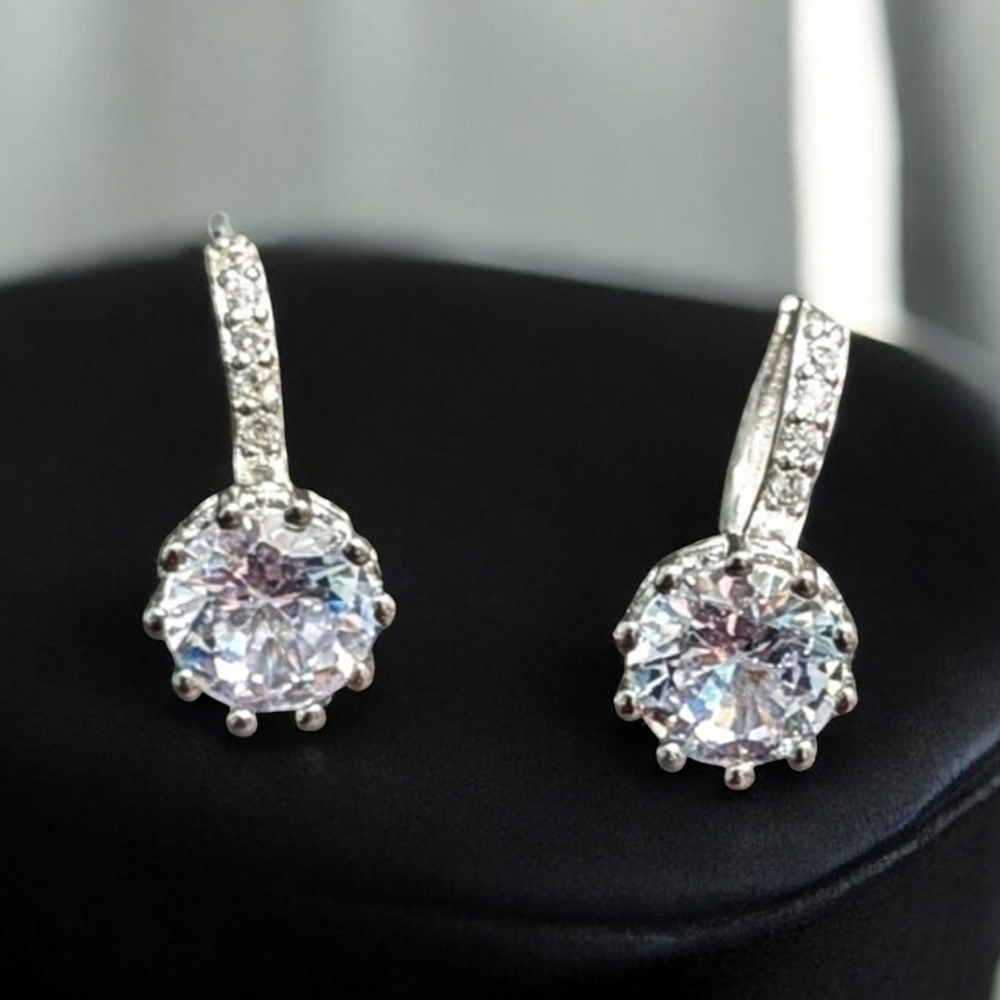 3CT CZ Diamond Solitaire Click Back Huggie Hoop Earrings